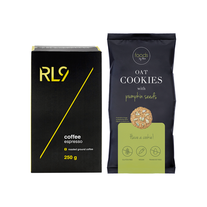 Set RL9 Coffee Espresso roasted ground coffee & Oat cookies with pumpkin seeds