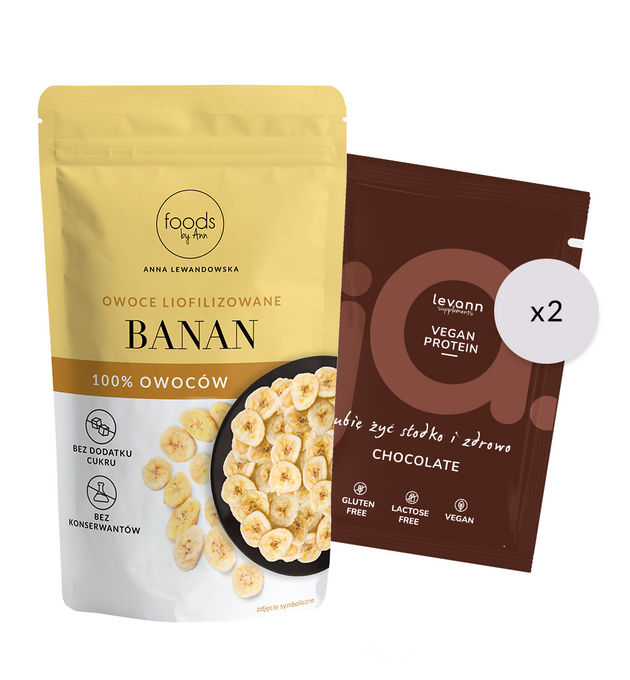 Set: Freeze-dried banana & 2x sashets of vegan chocolate protein powder