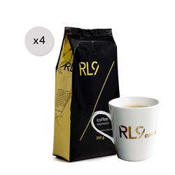 RL9 Coffee Espresso roasted coffee beans, 1kg (250 g x4) + Mug RL9 Gratis!