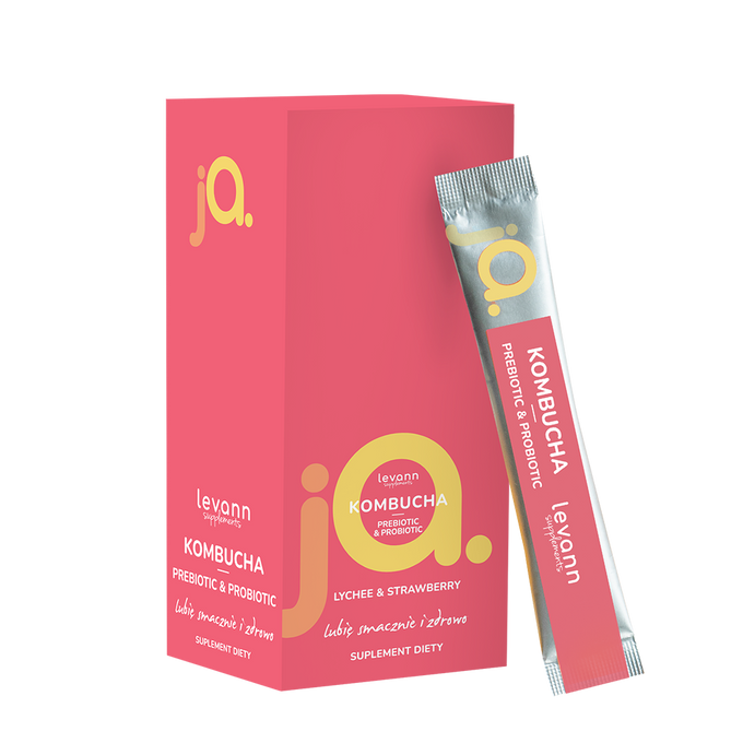 Levann «"A" Kombucha Prebiotic & Probiotic Lichi y Fresa, 10 sobres
