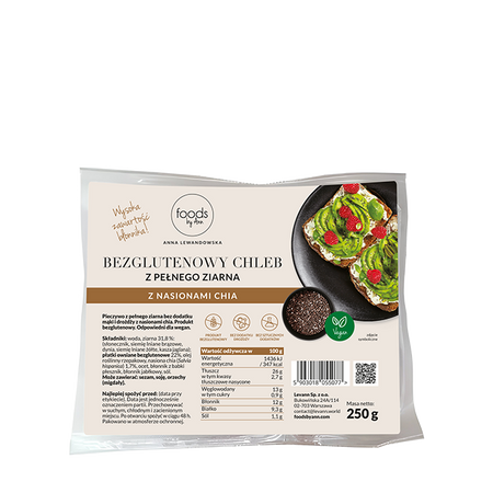 Bezglutenowy chleb z pełnego ziarna z nasionami chia, 250 g
