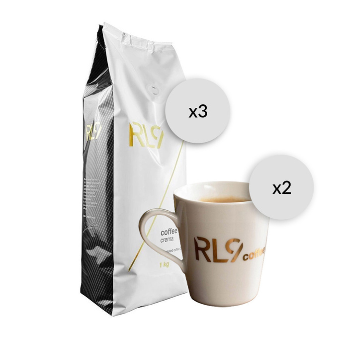 Set: RL9 Coffee Crema roasted coffee beans 1kg + mug for free