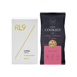 Set RL9 Coffee Crema roasted ground coffee & Oat cookies with cashews, cranberries & raisins