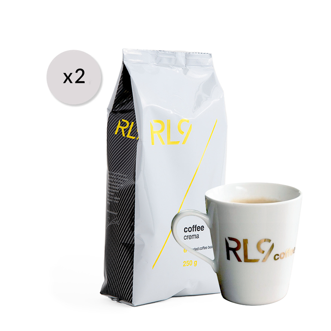 Zestaw 2x RL9 Coffee Crema ziarnista, 250g + Kubek RL9 gratis!