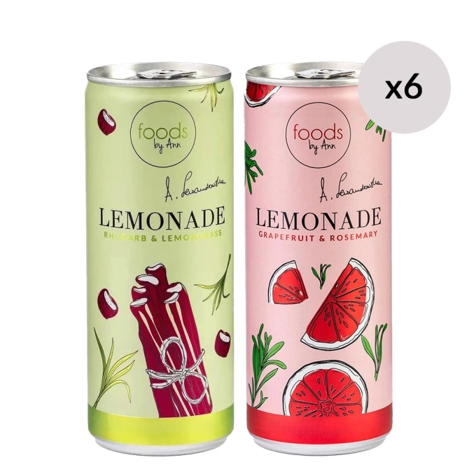 Lemoniada grejpfrut & rozmaryn x6 + Rabarbar & Trawa Cytrynowa x6