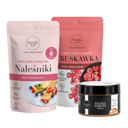 Set: Freeze-dried strawberry, Wheat-free pancakes and salted almond paste!