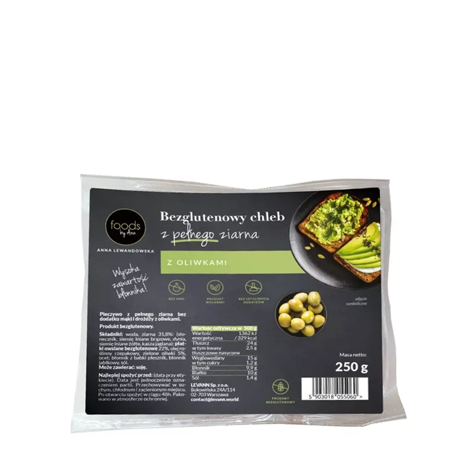 Gluten-free whole grain bread with olives, 250 g