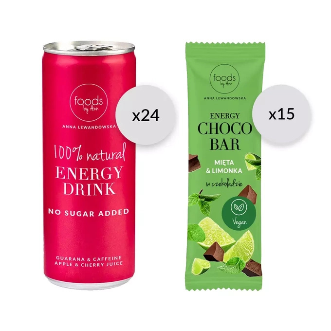 Energy Drink Jabłko & wiśnia 24x250ml + 15x Energy Choco Bar Mieta&Limonka gratis!